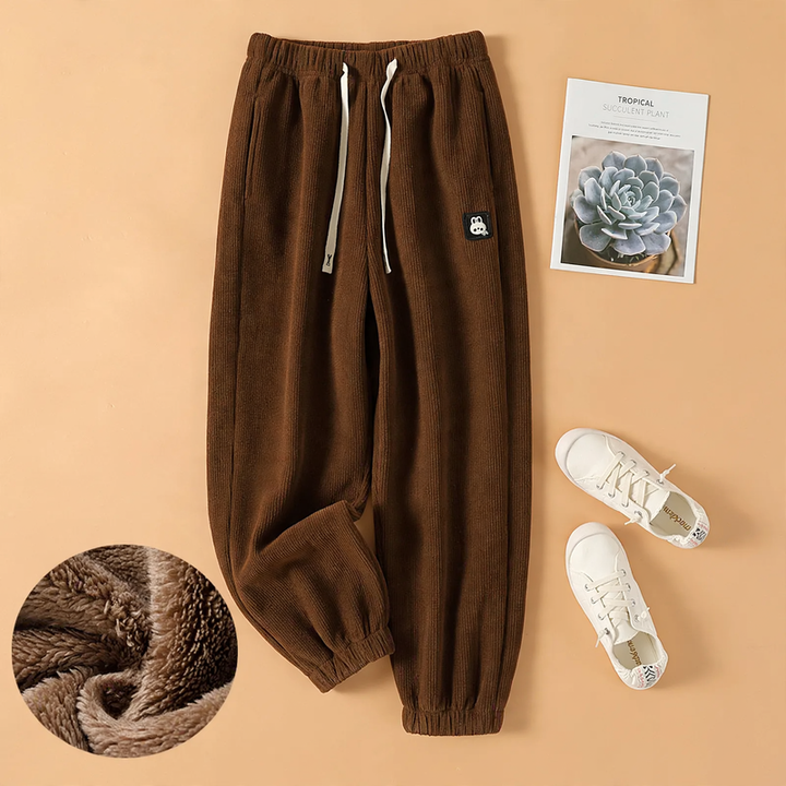 Chenille-Harem pants with elastic waistband
