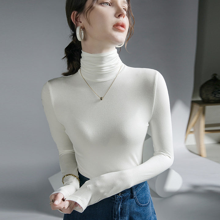 Elastic women's long-sleeve shirt with roll collar