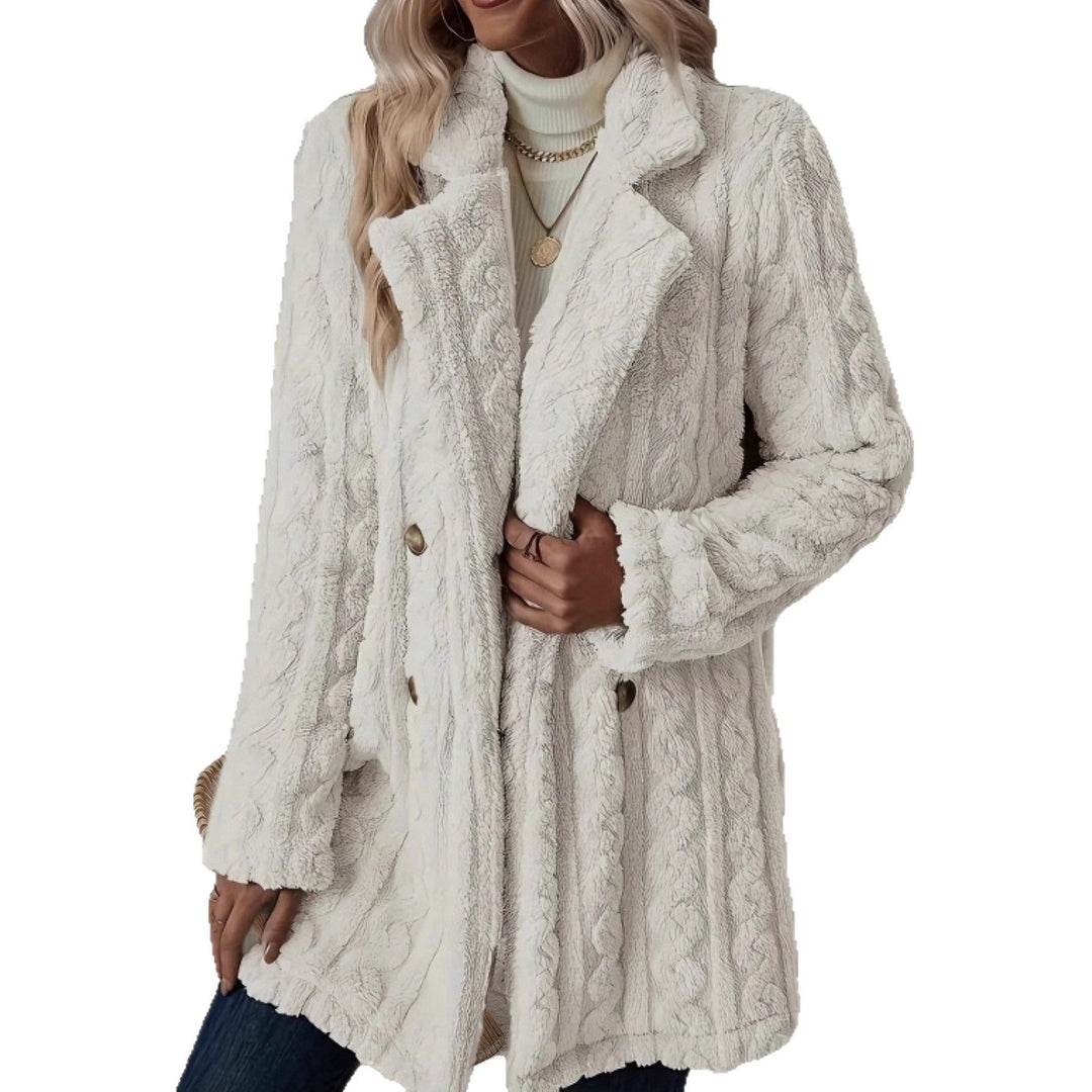Women's coat with lapel collar and double button placket
