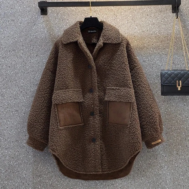 Padded lambskin look coat, mid-length