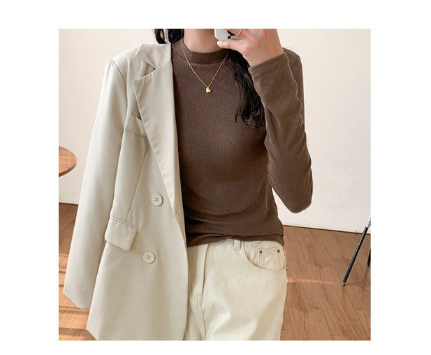 Thin long sleeve knit shirt with stand-up collar