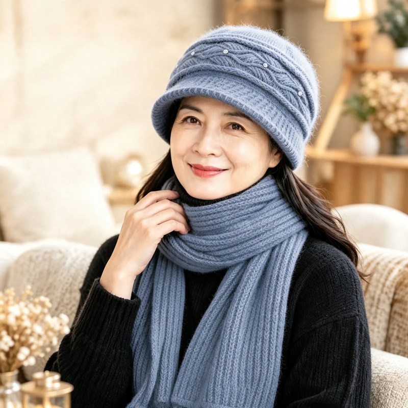 Knit Beanie and Scarf Set for Women