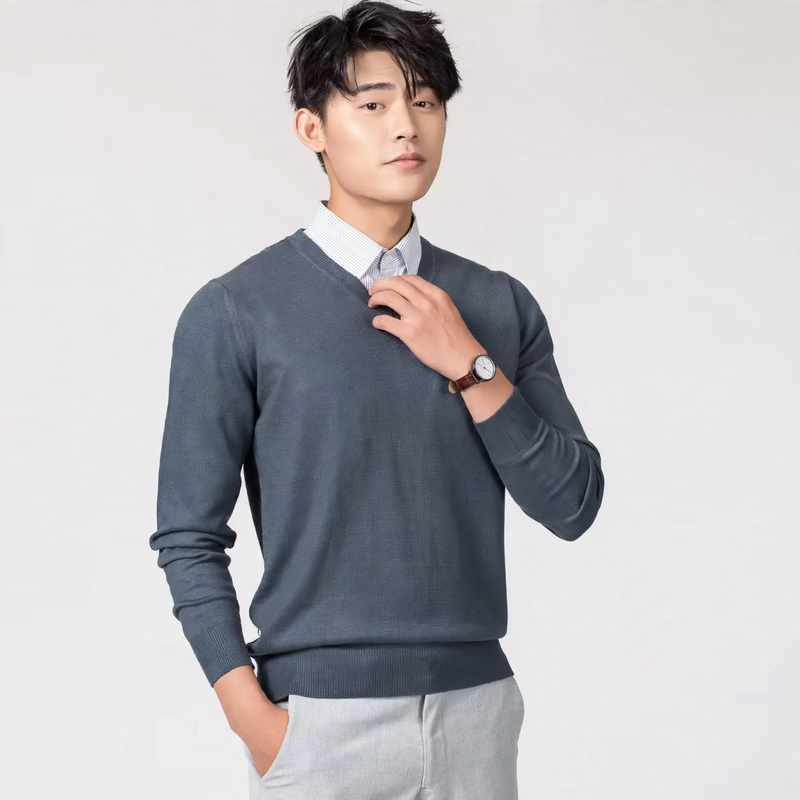 Men's knitted sweater with V-neck