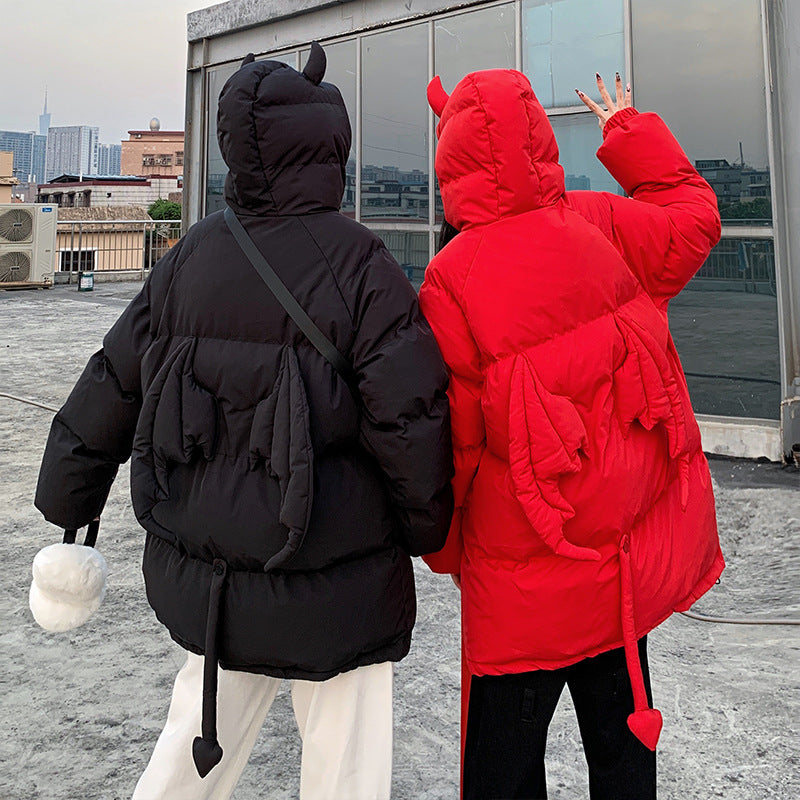 Oversize women's quilted jacket with hood and cartoon motif