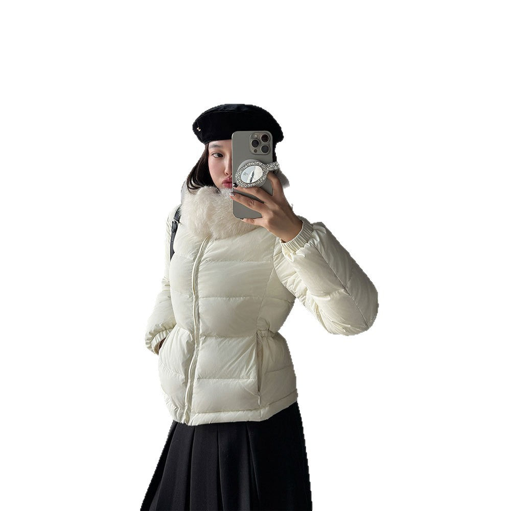 Short down jacket for girls, with removable faux fur collar