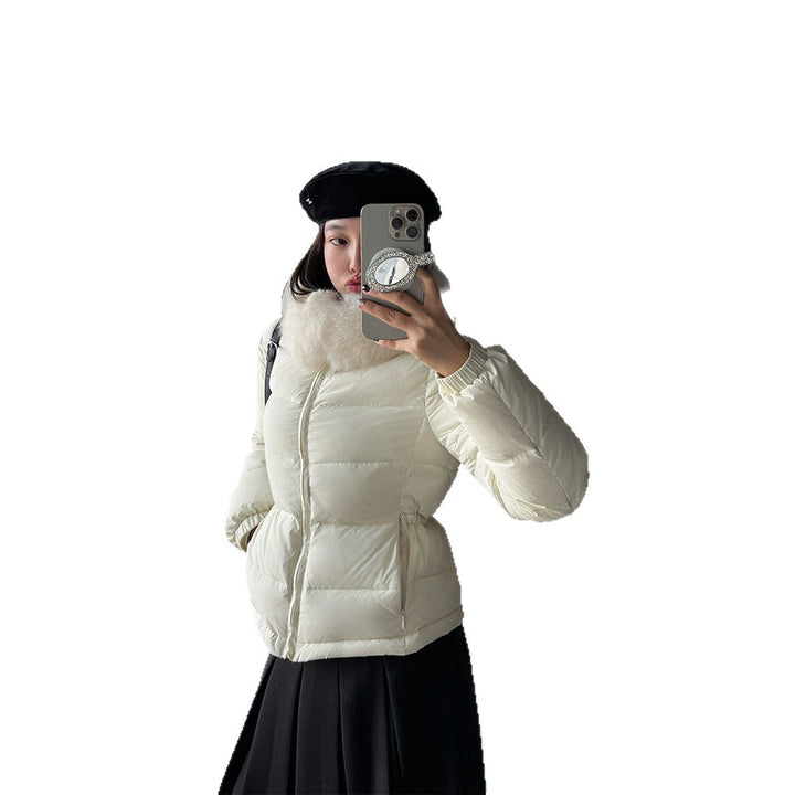 Short down jacket for girls, with removable faux fur collar