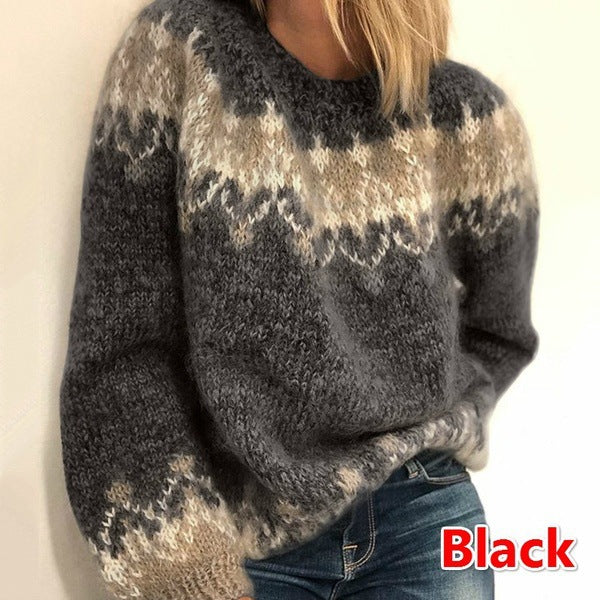 Loose knitted pullover made of mohair blend with jacquard pattern