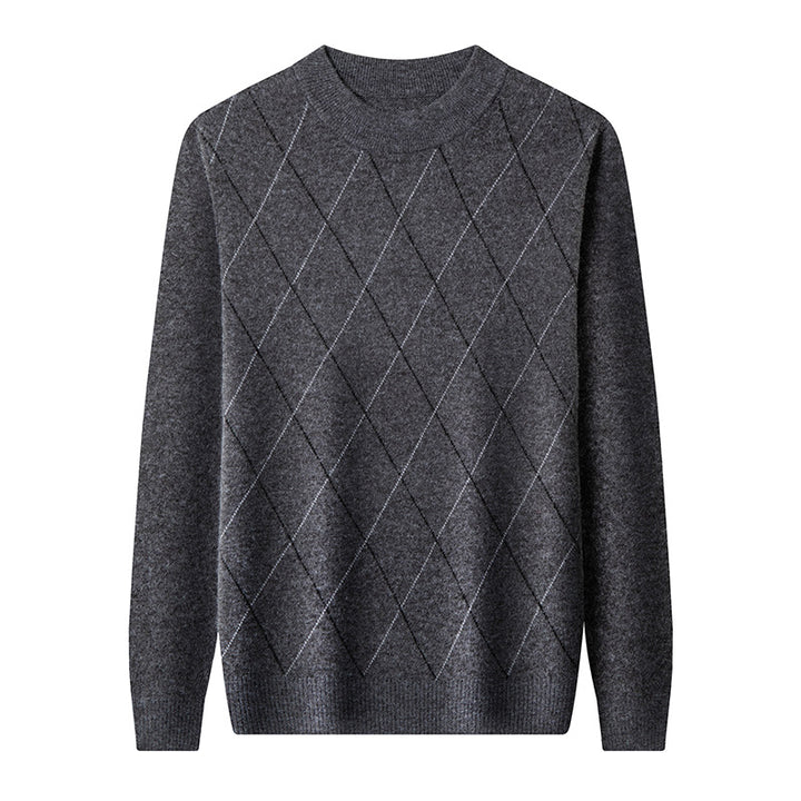 Men's wool sweater, checkered, stand collar, extra warm