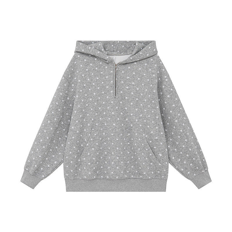 Hooded sweatshirt with star pattern and zipper
