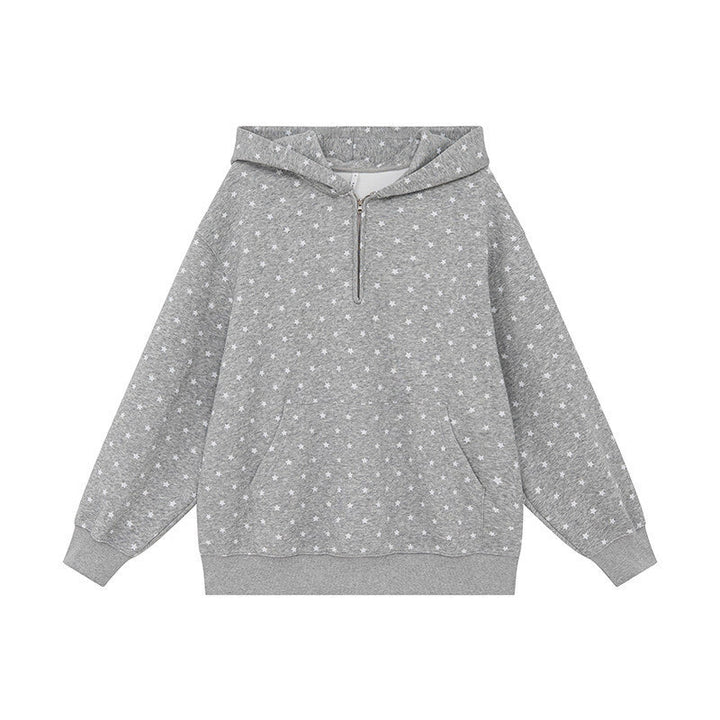 Hooded sweatshirt with star pattern and zipper