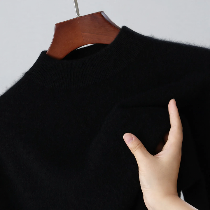 Men's wool pullover, stand-up collar, loose fit