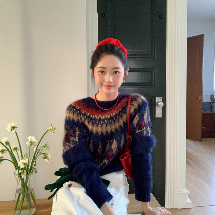 Mohair knit sweater with Fair Isle pattern