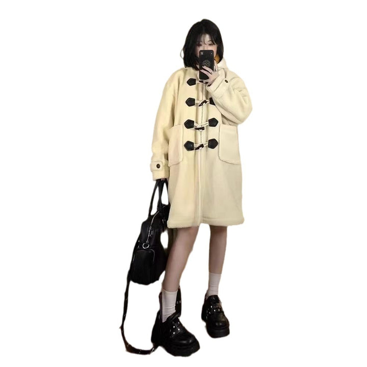 Sheepskin imitation coat with toggle buttons for women