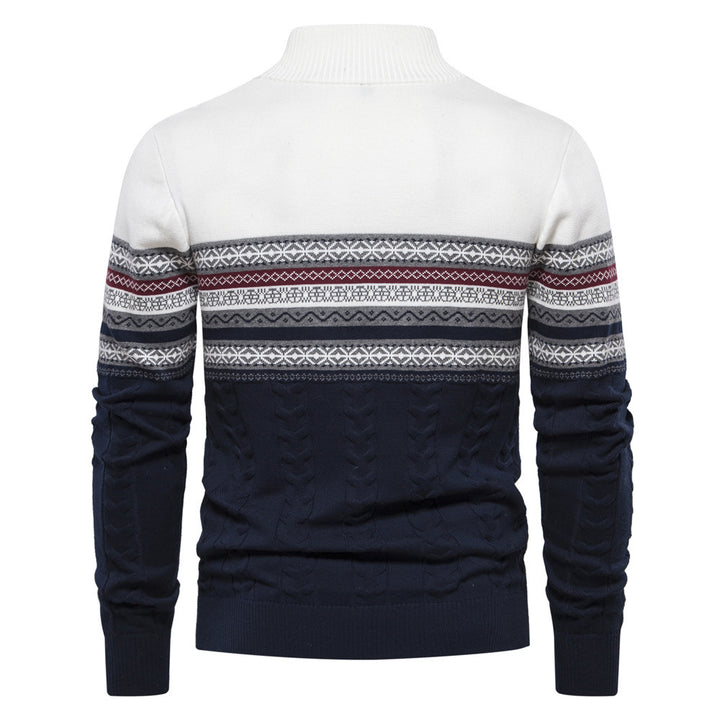 Modern men's knit sweater with stand-up collar