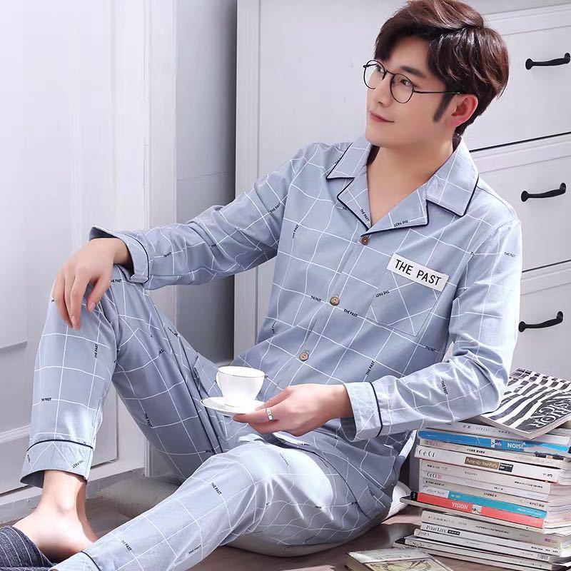 Men's pajama set made of 100% cotton, long-sleeved