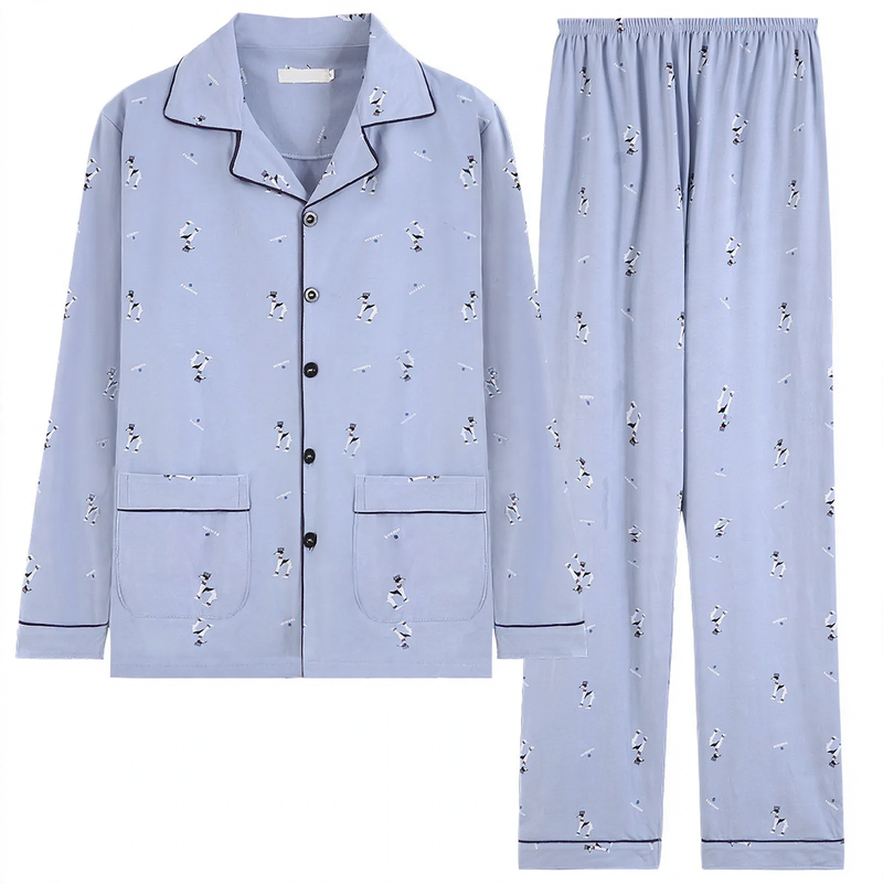 Men's cotton pajamas with checkered pattern