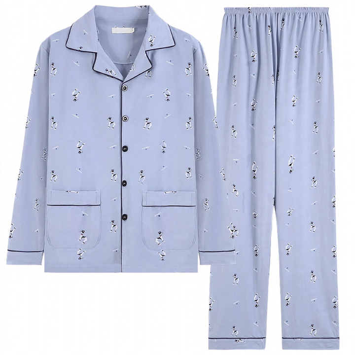 Men's cotton pajamas with checkered pattern