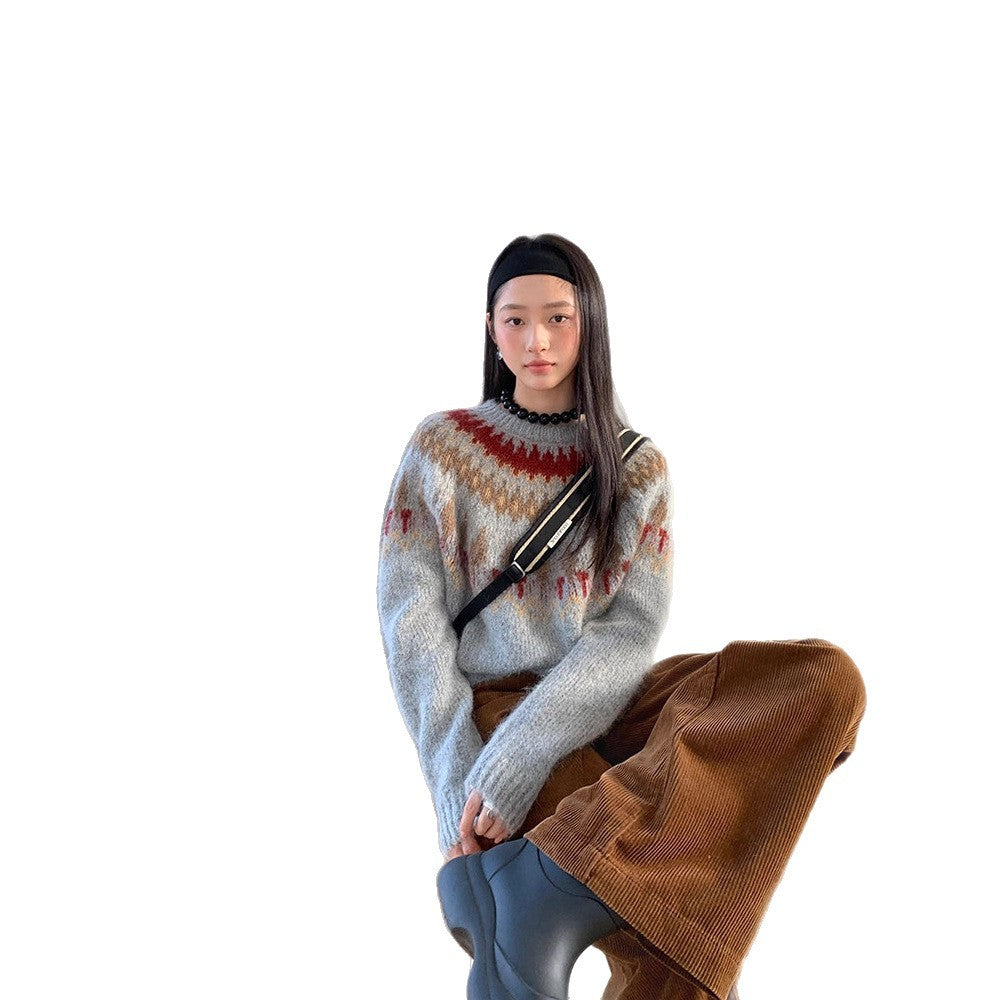 Mohair knit sweater with Fair Isle pattern