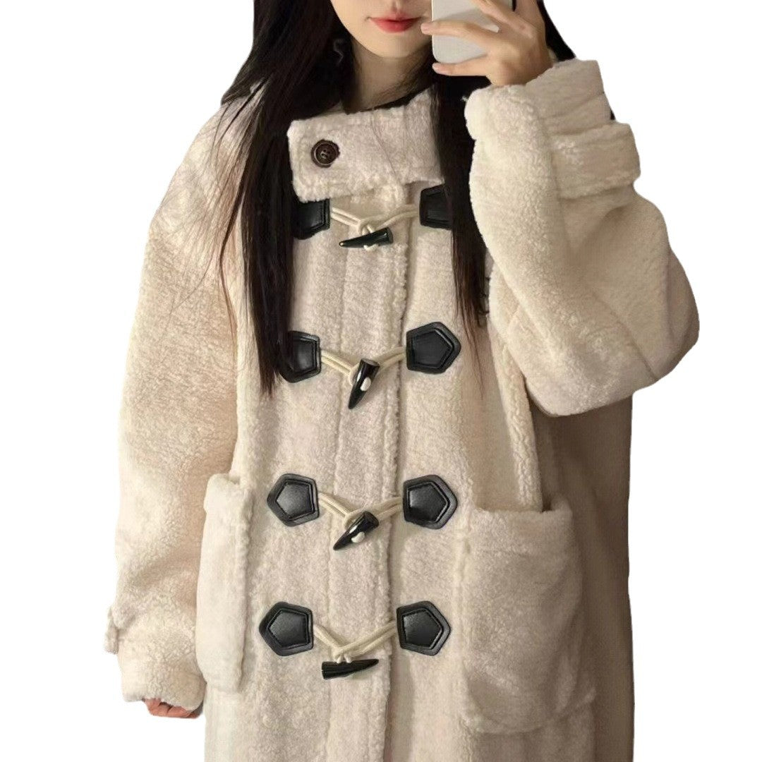 Women's Lambskin Imitation Coat with Toggle Buttons