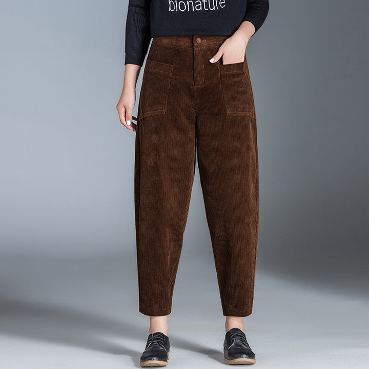 Cord pants in carrot cut, 7/8 length