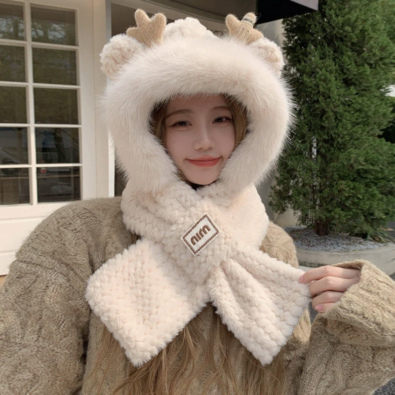 Padded hooded cap with integrated scarf