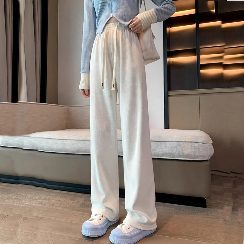 Chenille wide pants with zipper detail