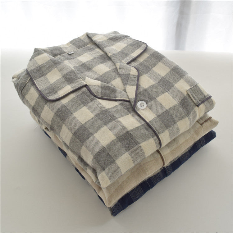 Classic plaid pajamas set for couples, long-sleeved