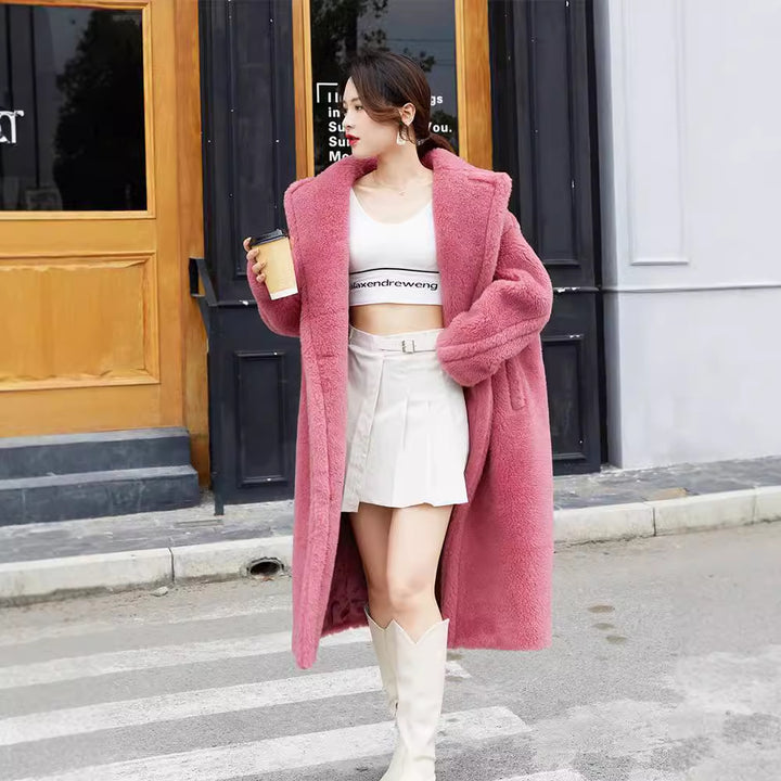 Teddy-Coat, mid-length, Color: Raspberry Pink