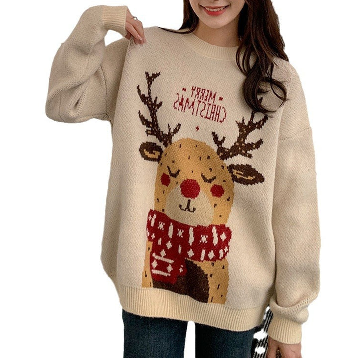 Women's knit sweater with 3D motif, loose fitting