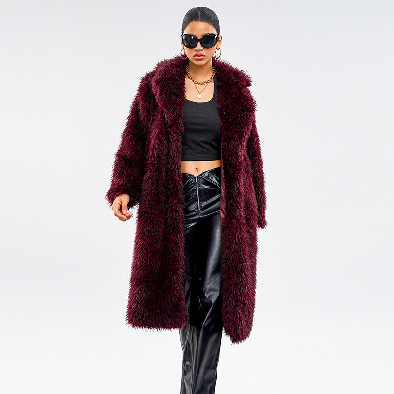 Long women's faux fur coat in snow fox look