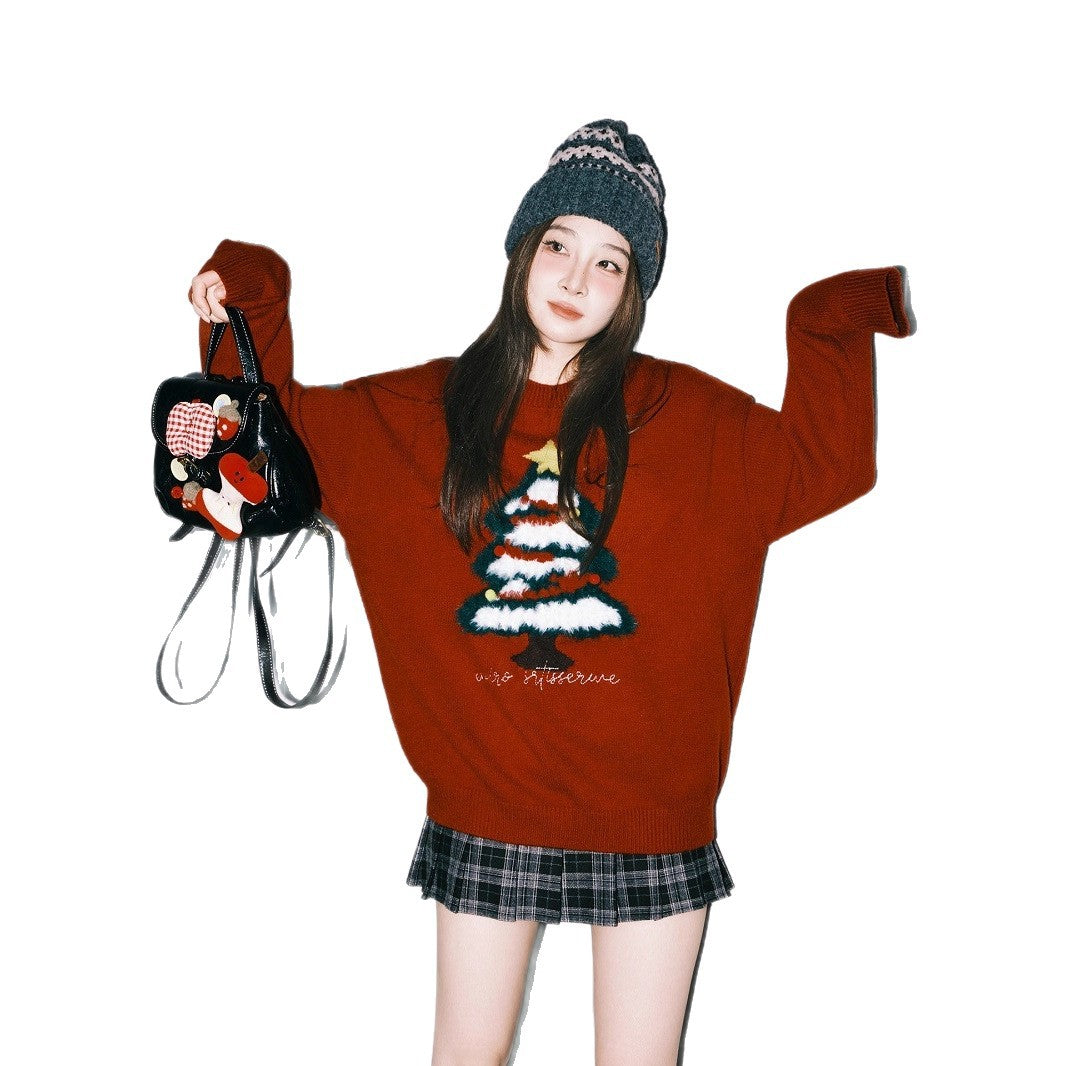 Unisex knit sweater, Christmas tree motif, contrast colors