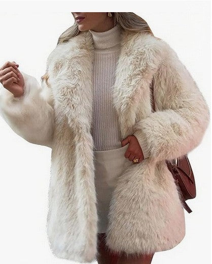 Long faux fur coat with large lapels