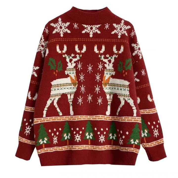 Christmas knitted pullover with embroidery