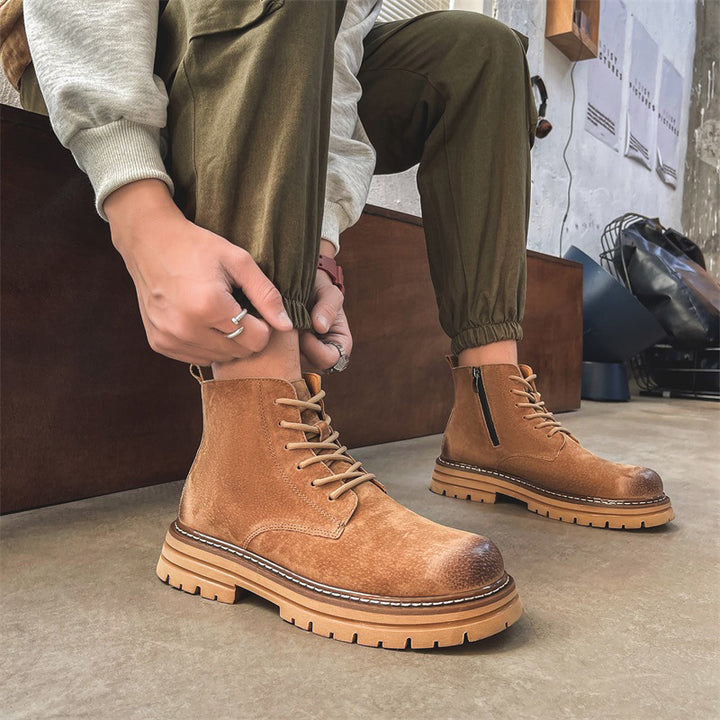 Men's leather boots with side zipper