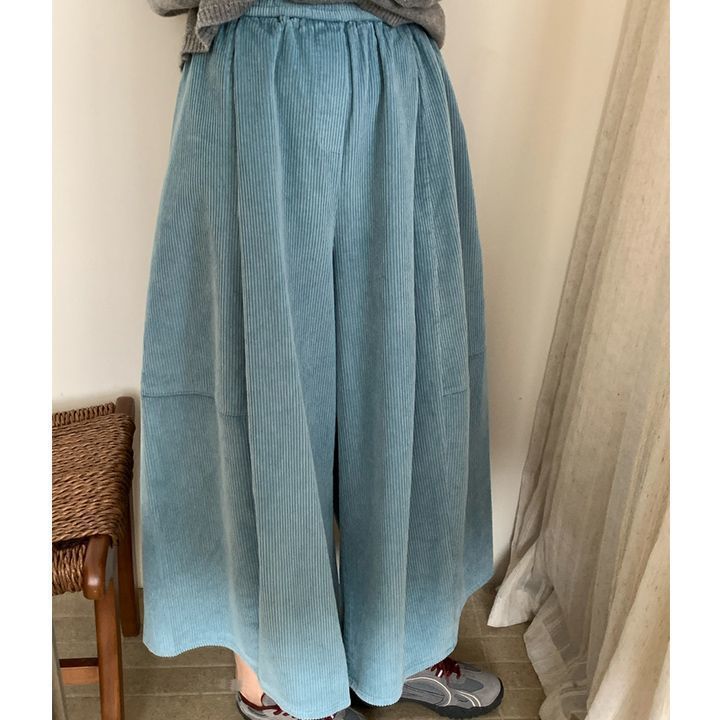 Women's corduroy pants with wide leg and elastic waistband