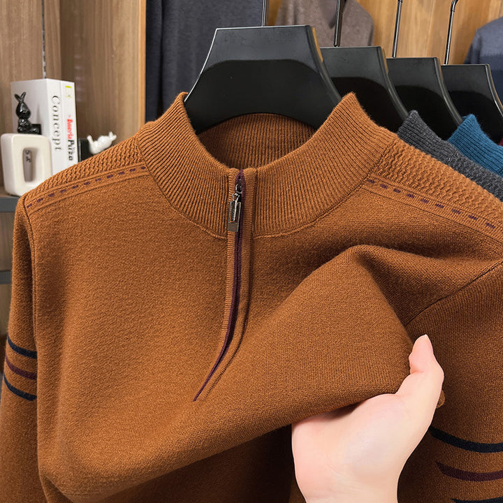 Men's Knit Sweater with Zipper and Stand-up Collar