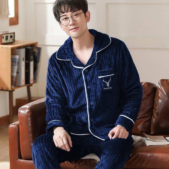 Men's pajamas made of thick coral fleece and flannel