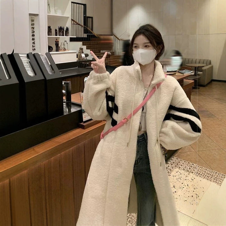 Women's coat, mid-length, lambswool imitation details