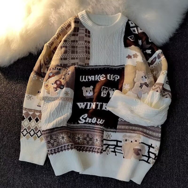 Men's knitted pullover, cable pattern, loose fit