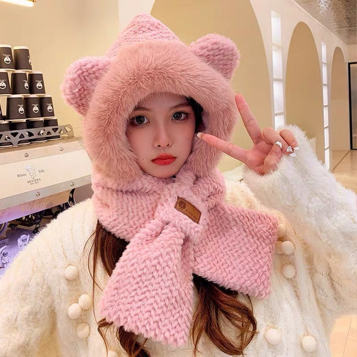 Fluffy hoodie set with bear design