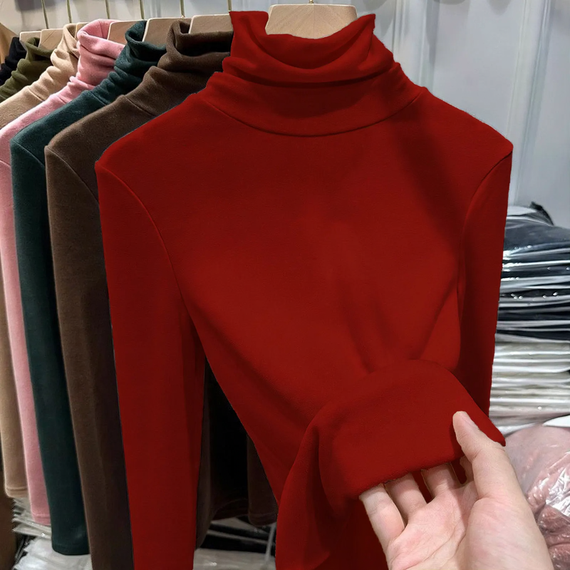 Women's long sleeve shirt with standing collar, lined
