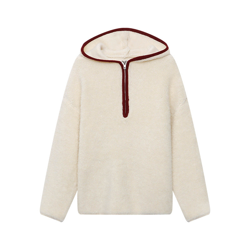 Casual sweater with zipper and fleece look