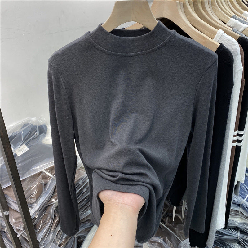 Women’s Long Sleeve Shirt with Stand Collar and Brushed Inner Side