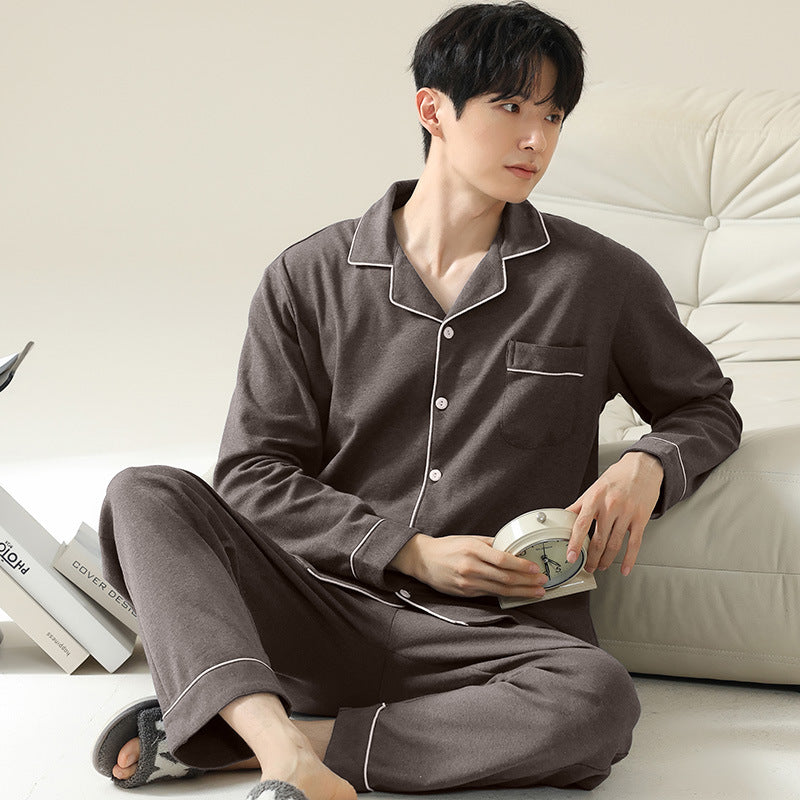 Men's Pajama Set, Cotton, Long Sleeve, Simple