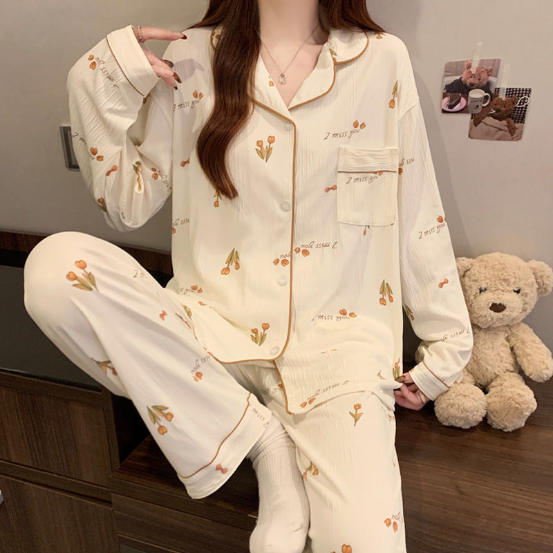 Women's pajamas, long-sleeved, with deer print