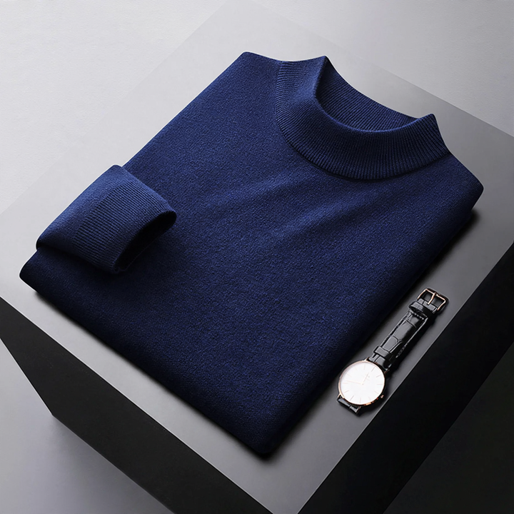Men's wool pullover, stand-up collar, lined