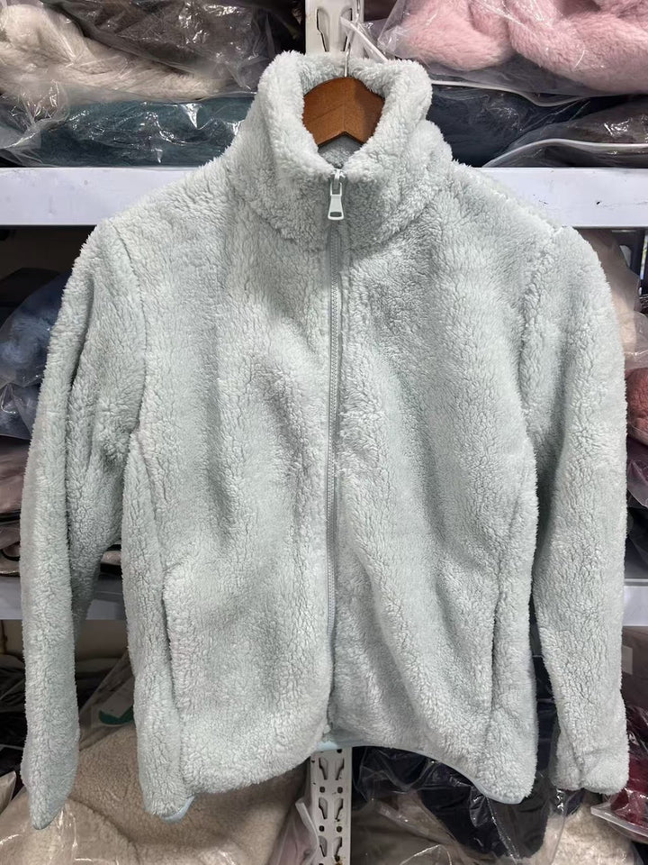 Fleece jacket with stand-up collar and zipper