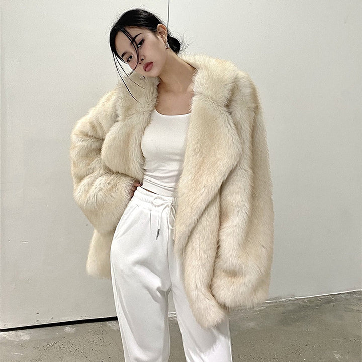 Women’s fur coat, medium length, artificial fur, winter