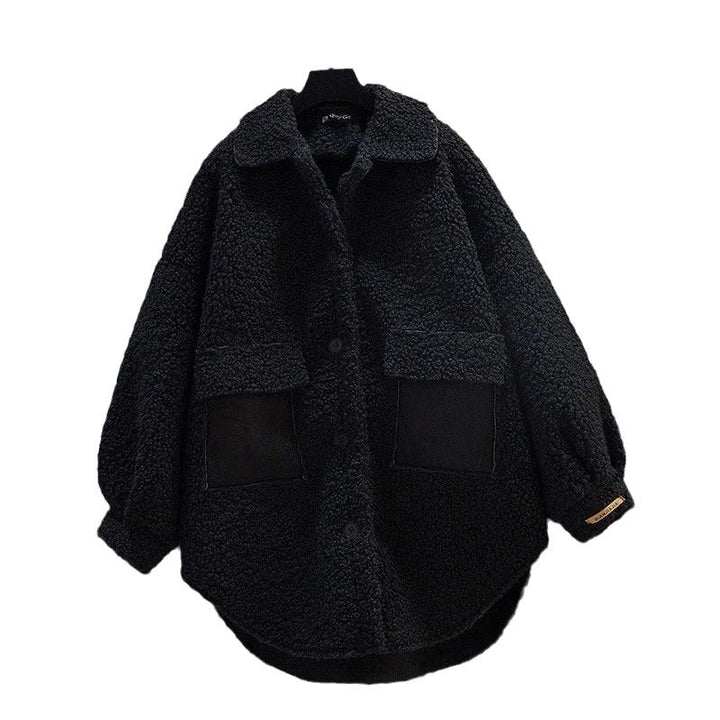 Padded lambskin look coat, mid-length
