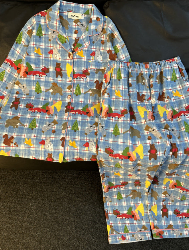 Cotton loungewear, brushed, long, cartoon design